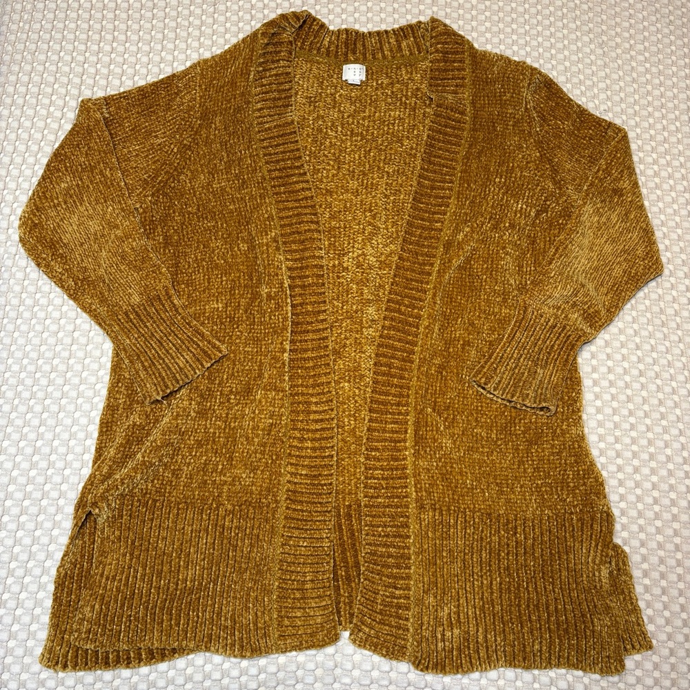 A New Day Chenille Knit Mustard Yellow Cardigan Women's Large Sweater